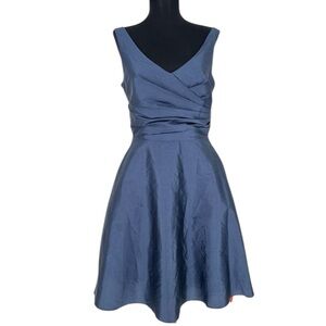 Alfred Sung Midnight Navy‎ Blue Peau de Soie Taffeta Fit and Flare Dress Size 10